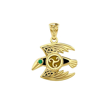 Behind the Mystery of the Mythical Raven 14K Yellow Gold Jewelry Pendant with Gemstone GPD5381 - Jewelry
